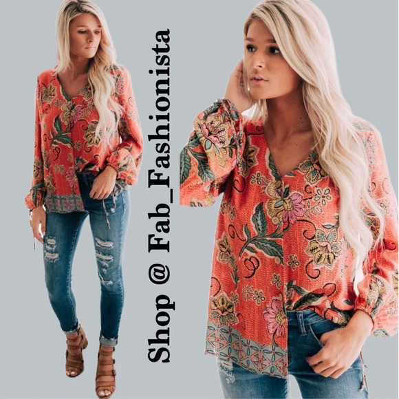 Floral button down top bohemian hippy vibes - Picture 1 of 9